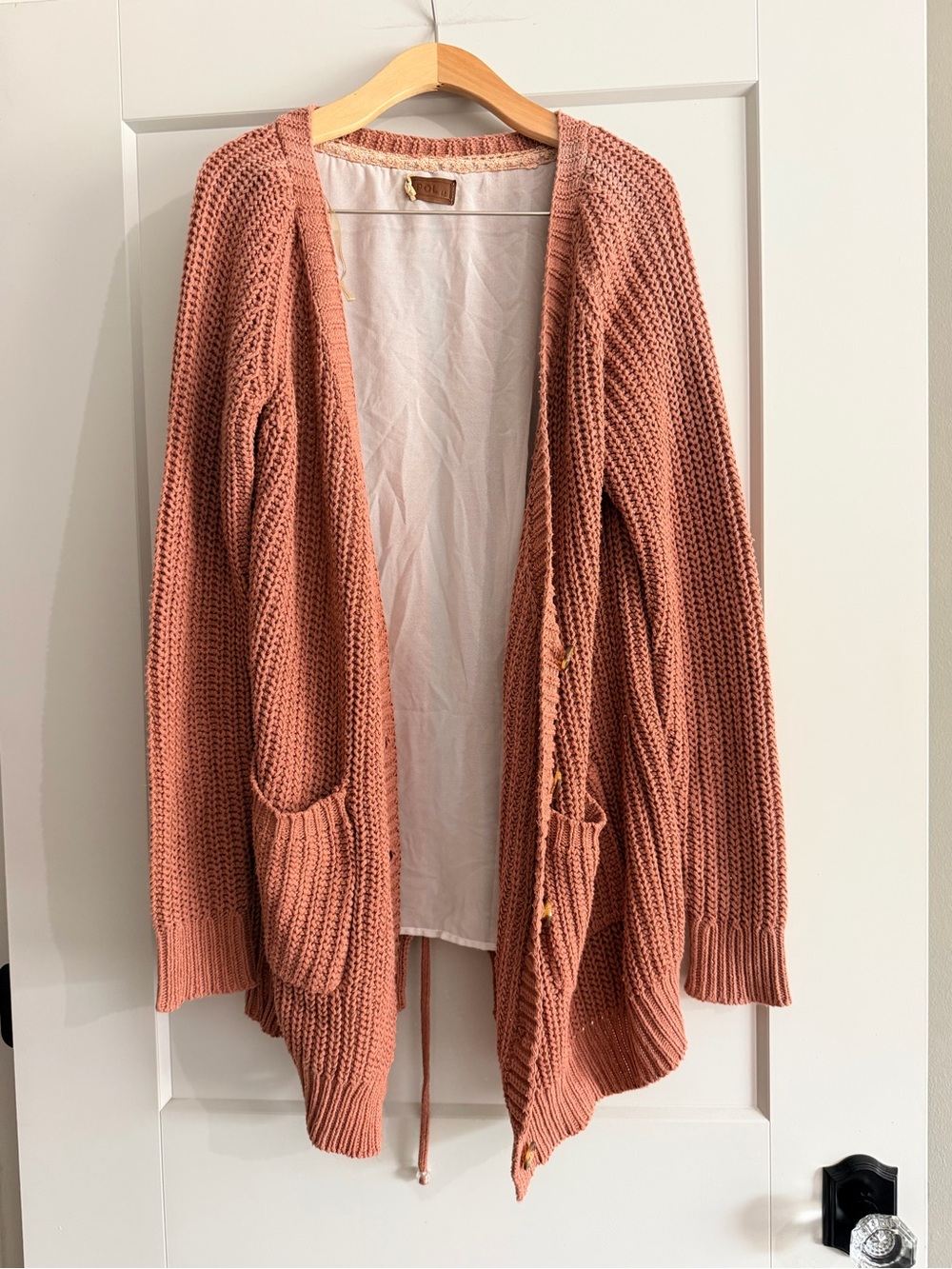 POL Rust Pink Open Front Knit Cardigan